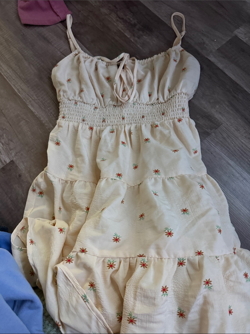 La Hearts Cream Floral Tiered Sundress with Smocked Bodice